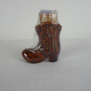 Toothpick Holder Cowboy Boot Brown Ceramic Western